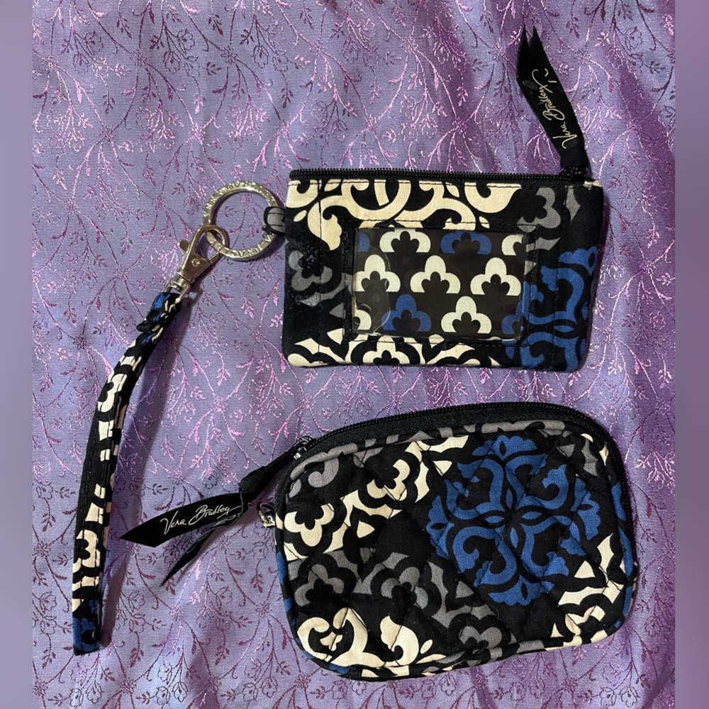 Vera Bradley Canterberry Cobalt Zip ID Case + ZIPPERED WALLET